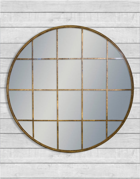 Large Antiqued Gold Round Metal Window Mirror - MP31