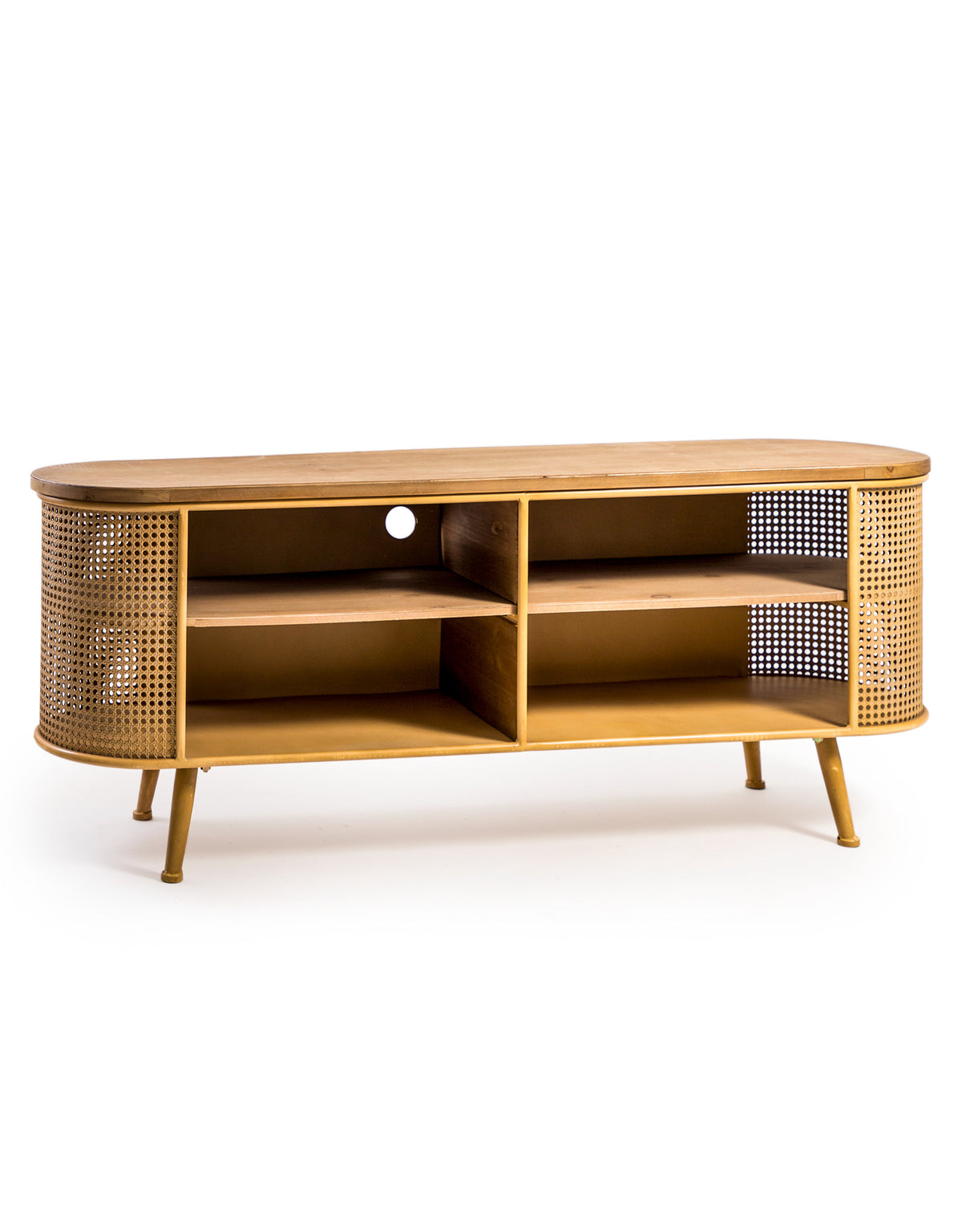 Rustic Metal Rattan and Wood Retro Media Unit - DTC47