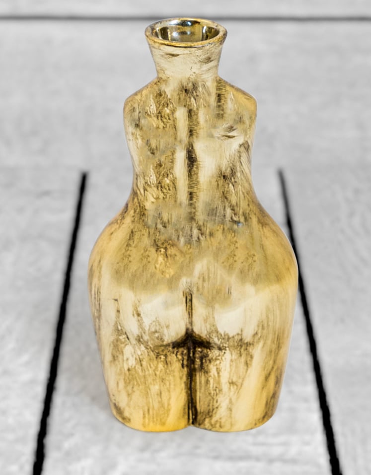 Antique Gold Medium Female Body Ceramic Stem Vase - BBR23