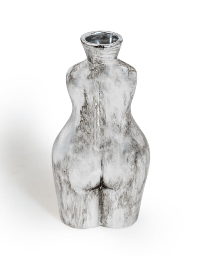 Antique Silver Small Female Body Ceramic Stem Vase - BBR25