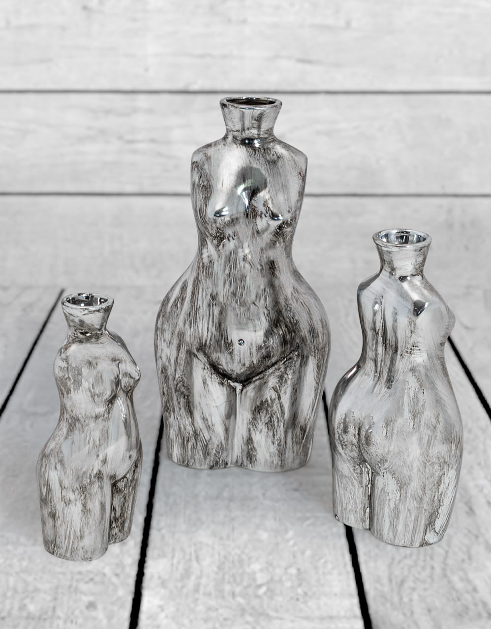 Antique Silver Medium Female Body Ceramic Stem Vase - BBR26