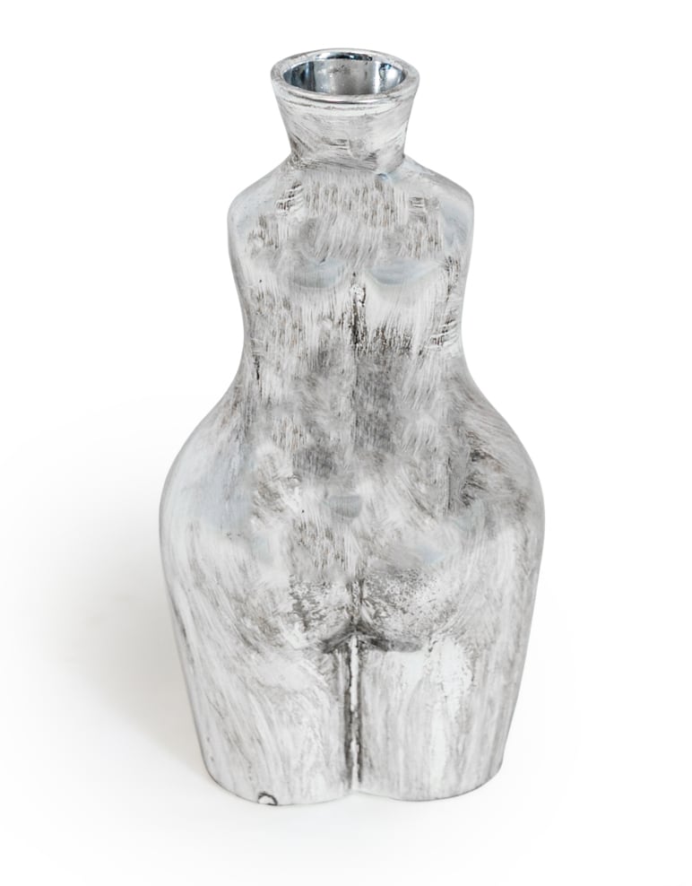 Antique Silver Medium Female Body Ceramic Stem Vase - BBR26