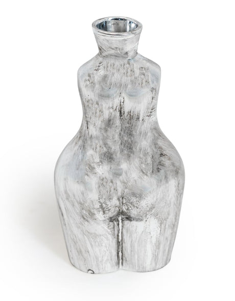 Antique Silver Medium Female Body Ceramic Stem Vase - BBR26