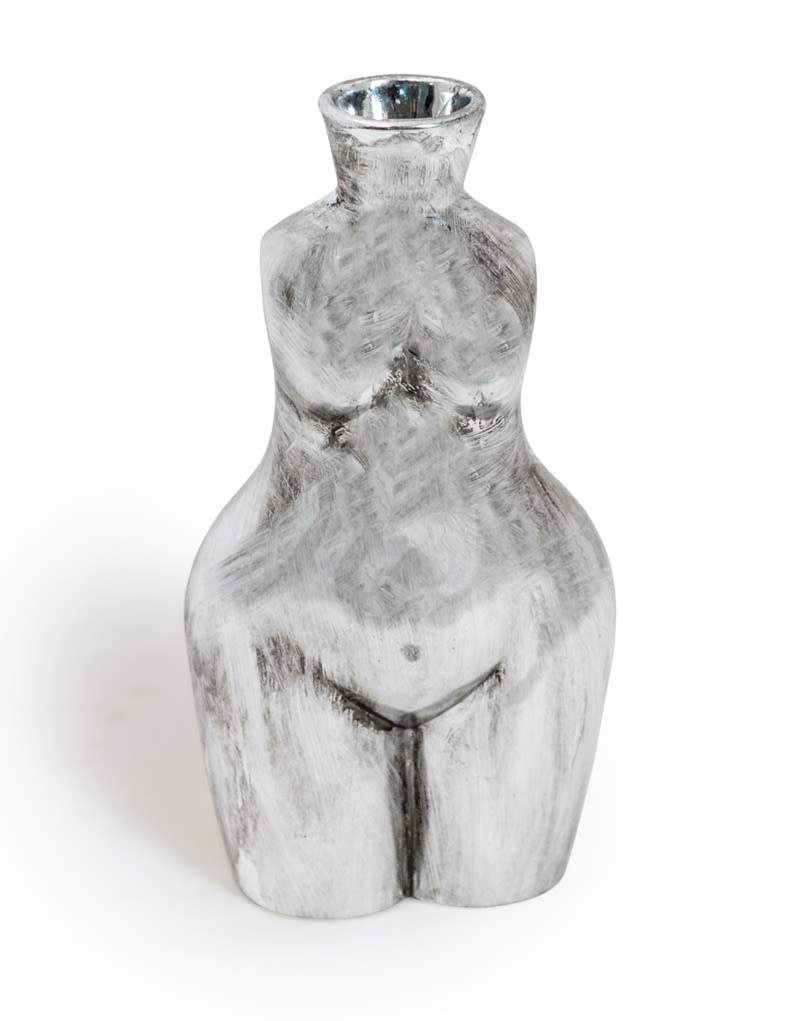 Antique Silver Medium Female Body Ceramic Stem Vase - BBR26