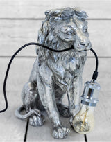 Antique Silver Sitting Lion Table Lamp - TPR87