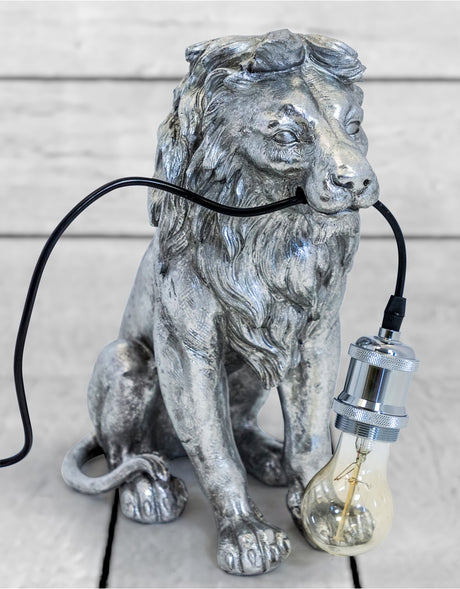Antique Silver Sitting Lion Table Lamp - TPR87