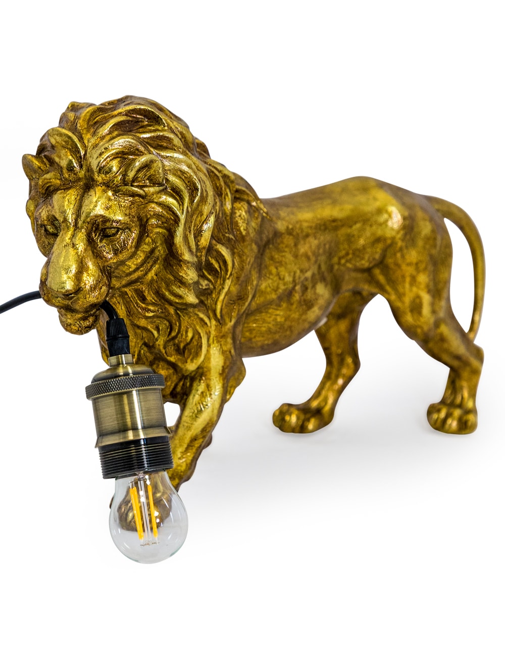 Antique Gold Prowling Lion Table Lamp - TPR92