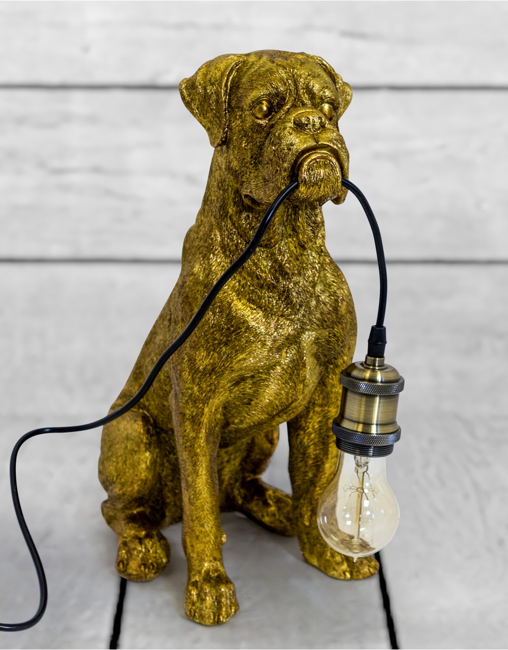 Antique Gold Sitting Boxer Dog Table Lamp - TPR94