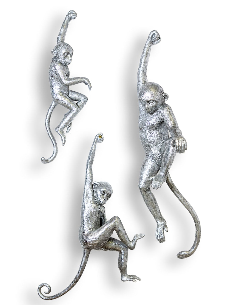 Antique Silver set of 3 Monkey Wall Figures - TPR98
