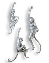 Antique Silver set of 3 Monkey Wall Figures - TPR98