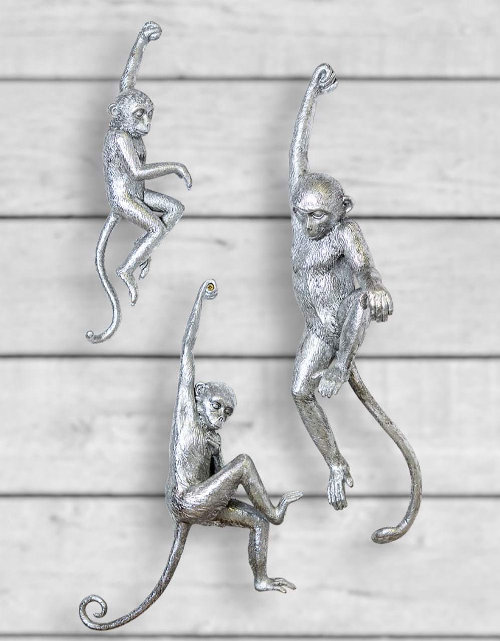 Antique Silver set of 3 Monkey Wall Figures - TPR98