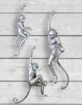 Antique Silver set of 3 Monkey Wall Figures - TPR98