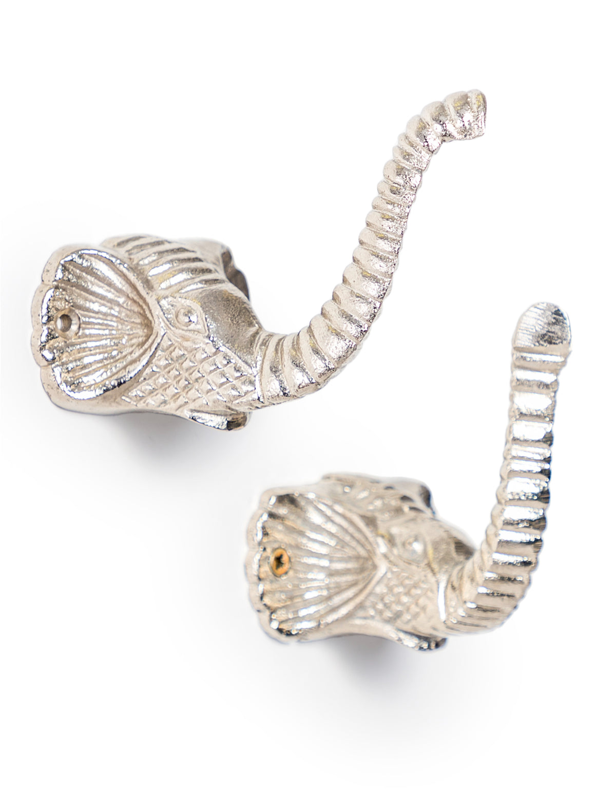 Set of 2 Raw Nickel Elephant Curtain Holds/Coat Hooks - AL151