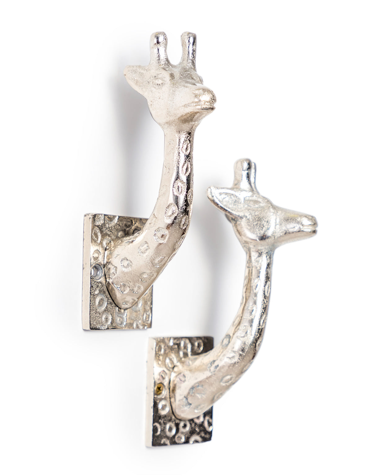 Set of 2 Raw Nickel Giraffe Curtain Holds/Coat Hooks - AL153