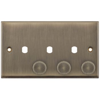 Selectric 7M-Pro Antique Brass 2 Gang Triple Aperture Dimmer Plate with Matching Knobs