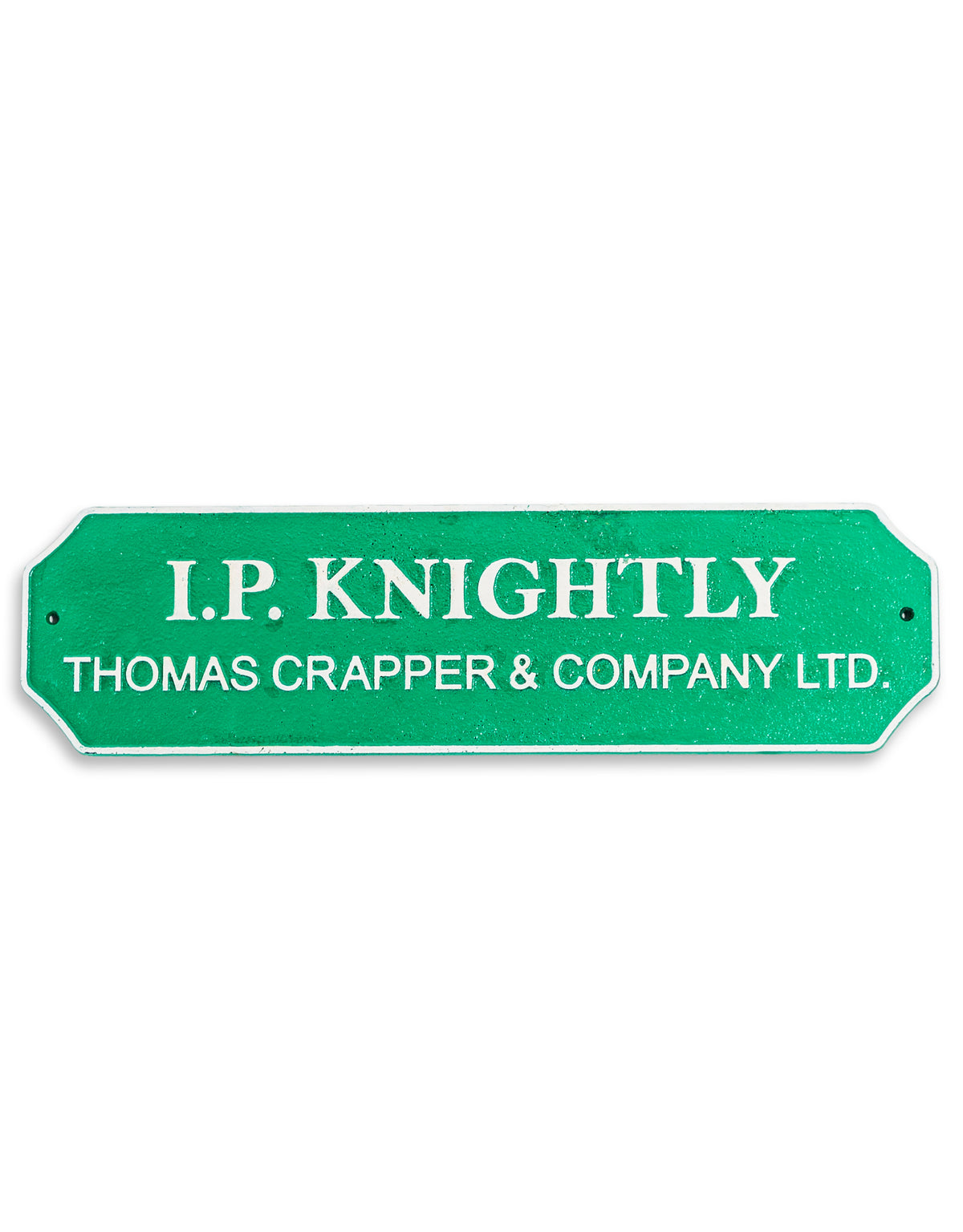 Green and White Cast Iron "I P Knightly" Wall Sign - STM71