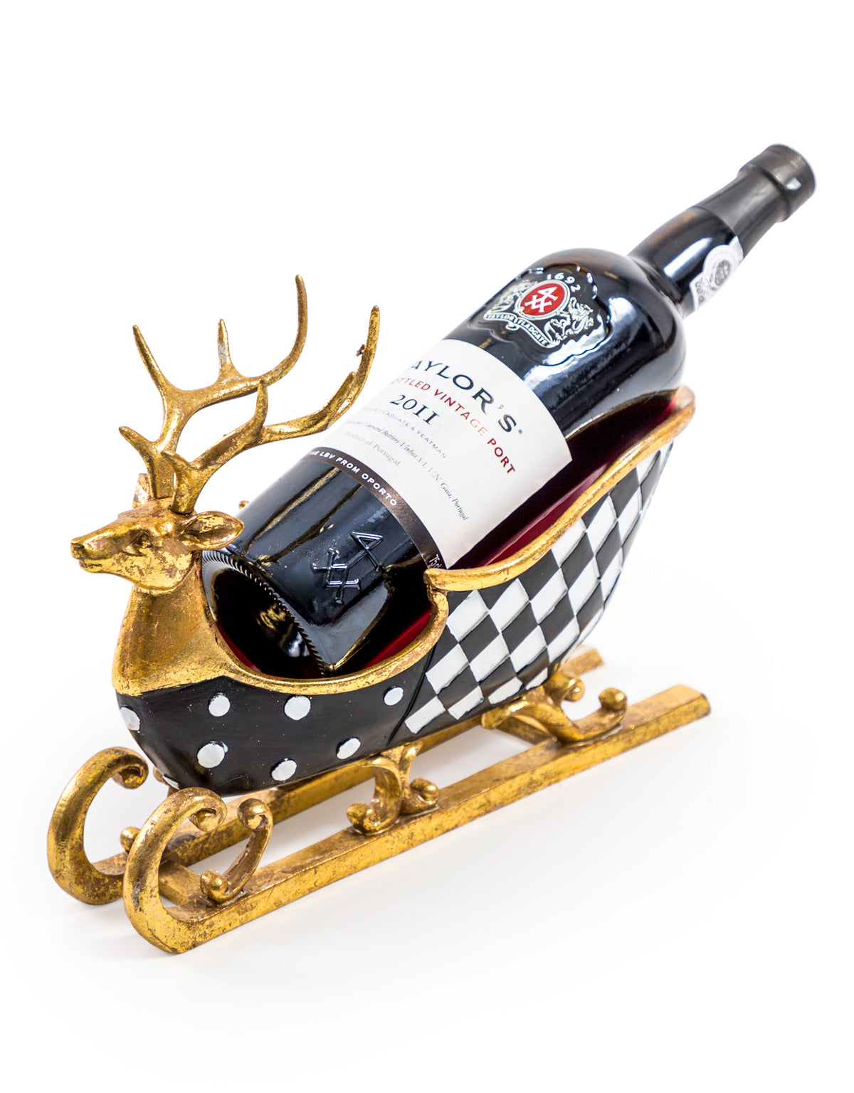 Large Black & Gold Reindeer Sleigh Bottle Holder / Storage Bowl - SM103