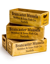Set of 4 Antiqued "Brancaster Mussels" Wooden Boxes - FC38