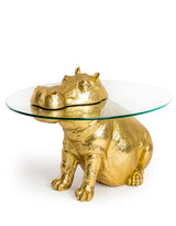 Large Gold Hippo Glass Top Side / Coffee Table - DVM39