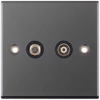 Selectric 5M Black Nickel 2 Gang Satellite and TV/FM Socket with Black Insert