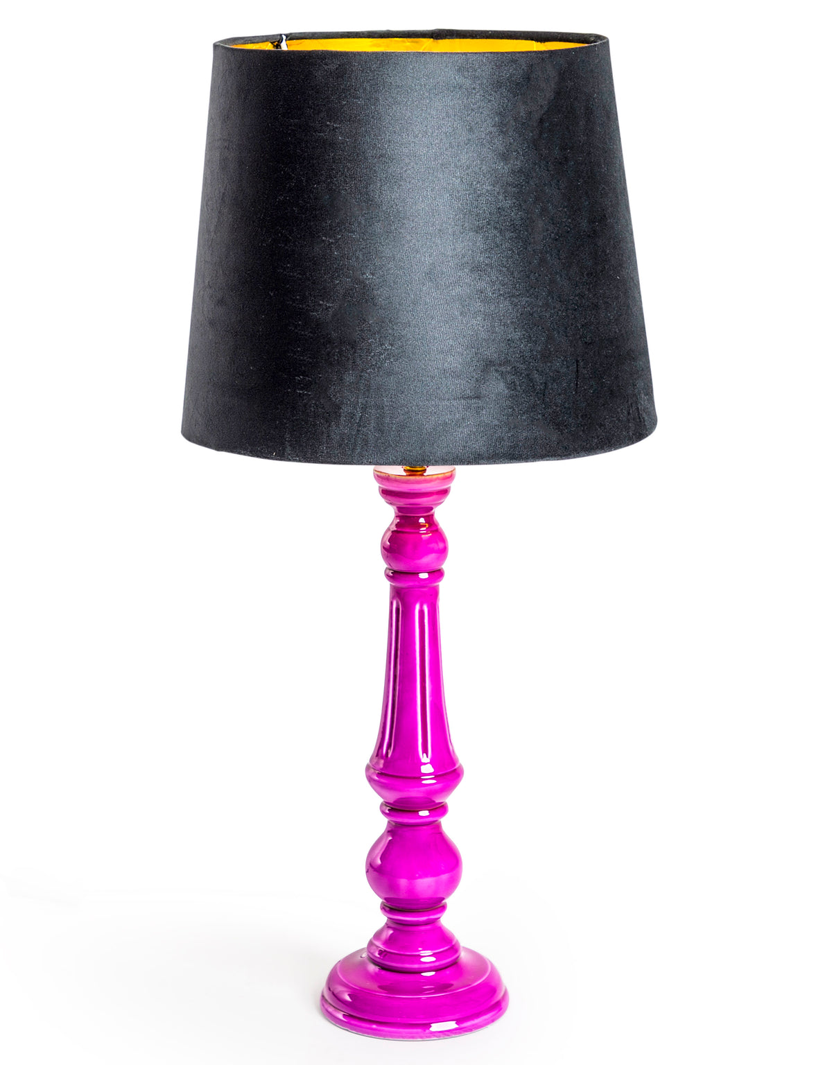 Purple Gloss Wooden Table Lamp with Metallic-Lined Velvet Shade - RJS10