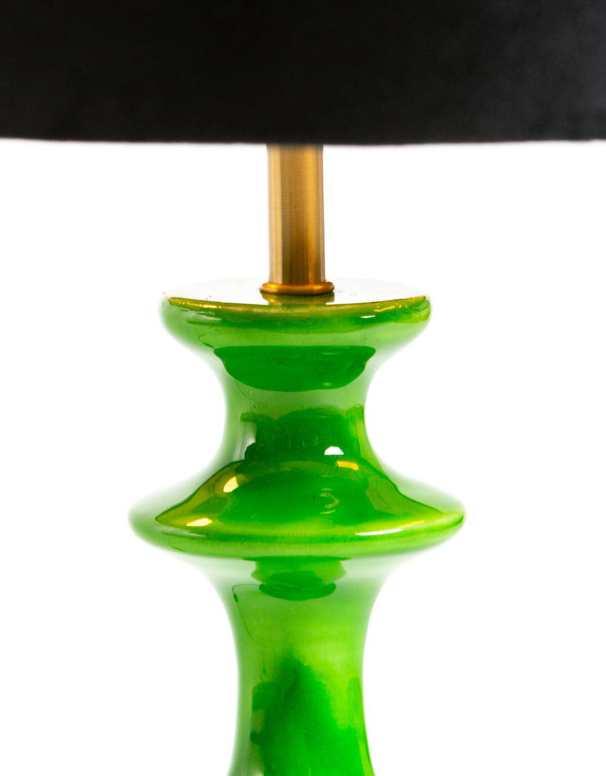 Green Gloss Wooden Table Lamp with Metallic-Lined Velvet Shade - RJS11
