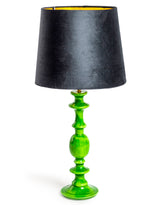 Green Gloss Wooden Table Lamp with Metallic-Lined Velvet Shade - RJS11