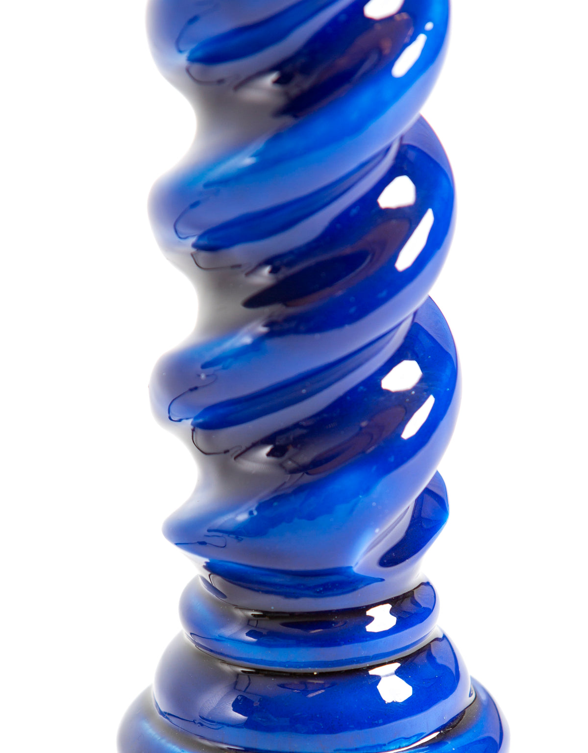 Sapphire Blue Gloss Wooden Table Lamp with Metallic-Lined Velvet Shade - RJS12