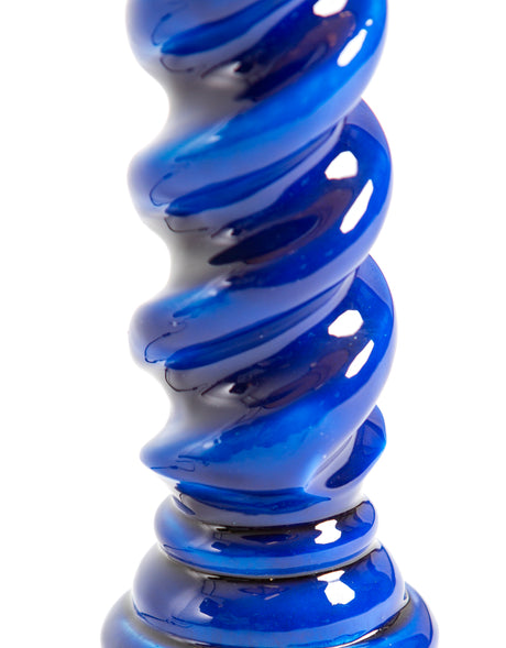 Sapphire Blue Gloss Wooden Table Lamp with Metallic-Lined Velvet Shade - RJS12