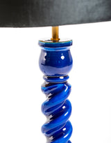 Sapphire Blue Gloss Wooden Table Lamp with Metallic-Lined Velvet Shade - RJS12