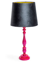 Hot Pink Gloss Wooden Table Lamp with Metallic-Lined Velvet Shade - RJS13