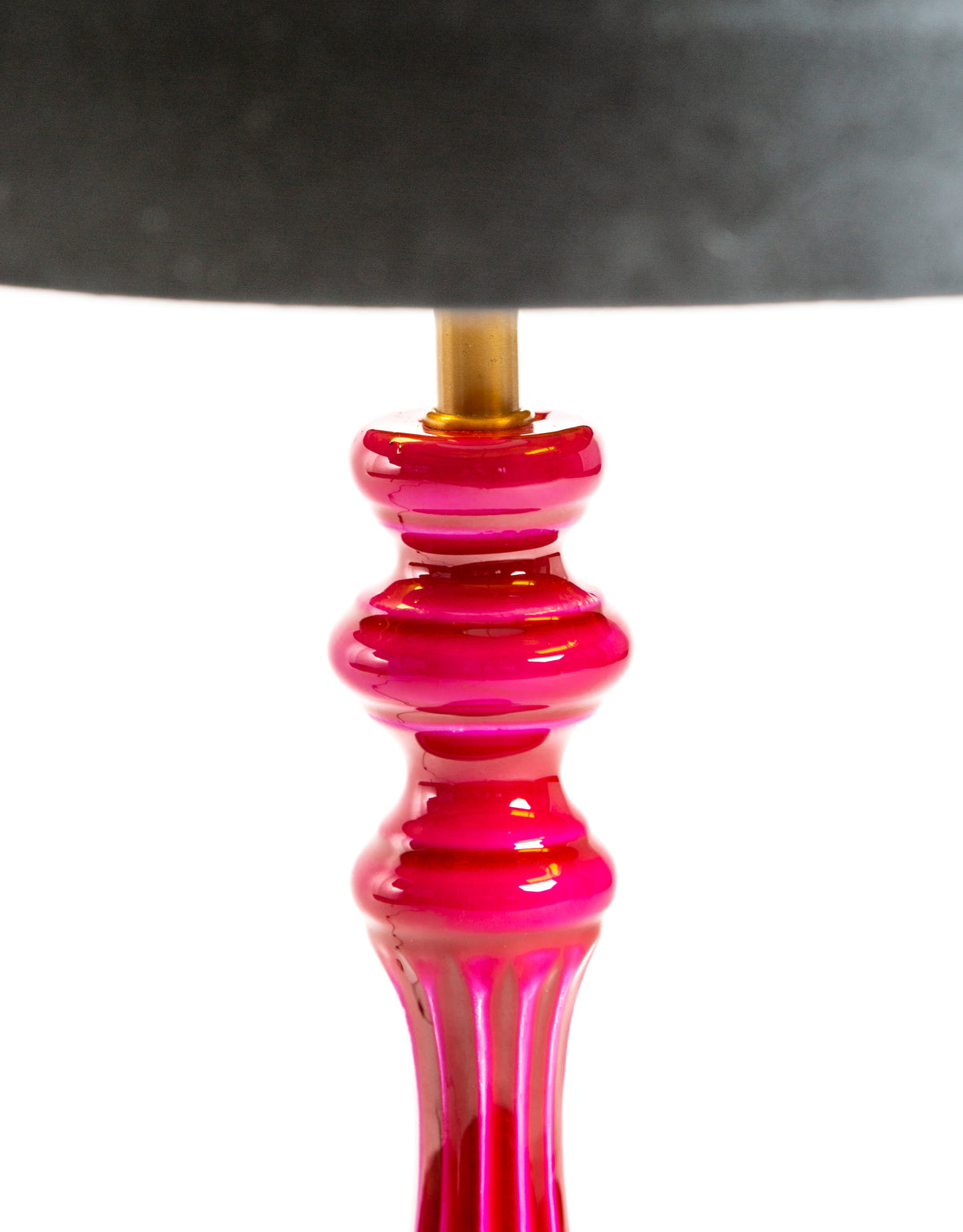 Hot Pink Gloss Wooden Table Lamp with Metallic-Lined Velvet Shade - RJS13