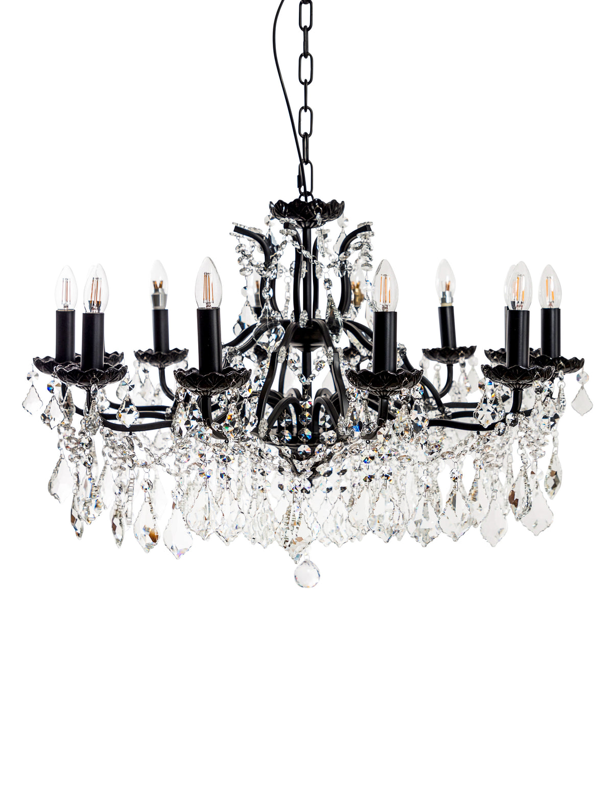 Large 12 Branch Matt Black Shallow Chandelier - CH188