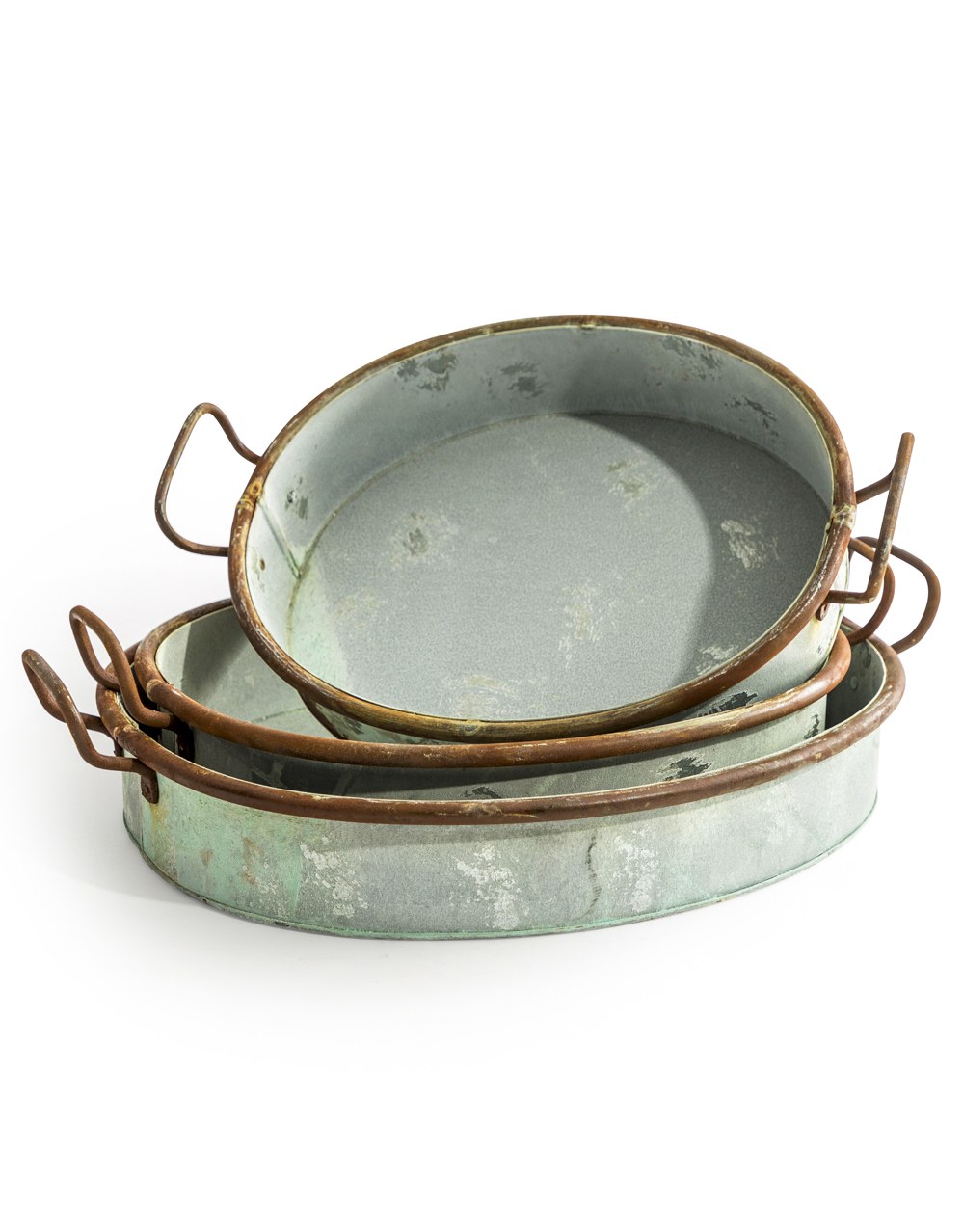 Set of 3 Oxidised-Metal Effect Rustic Trays - RGF14