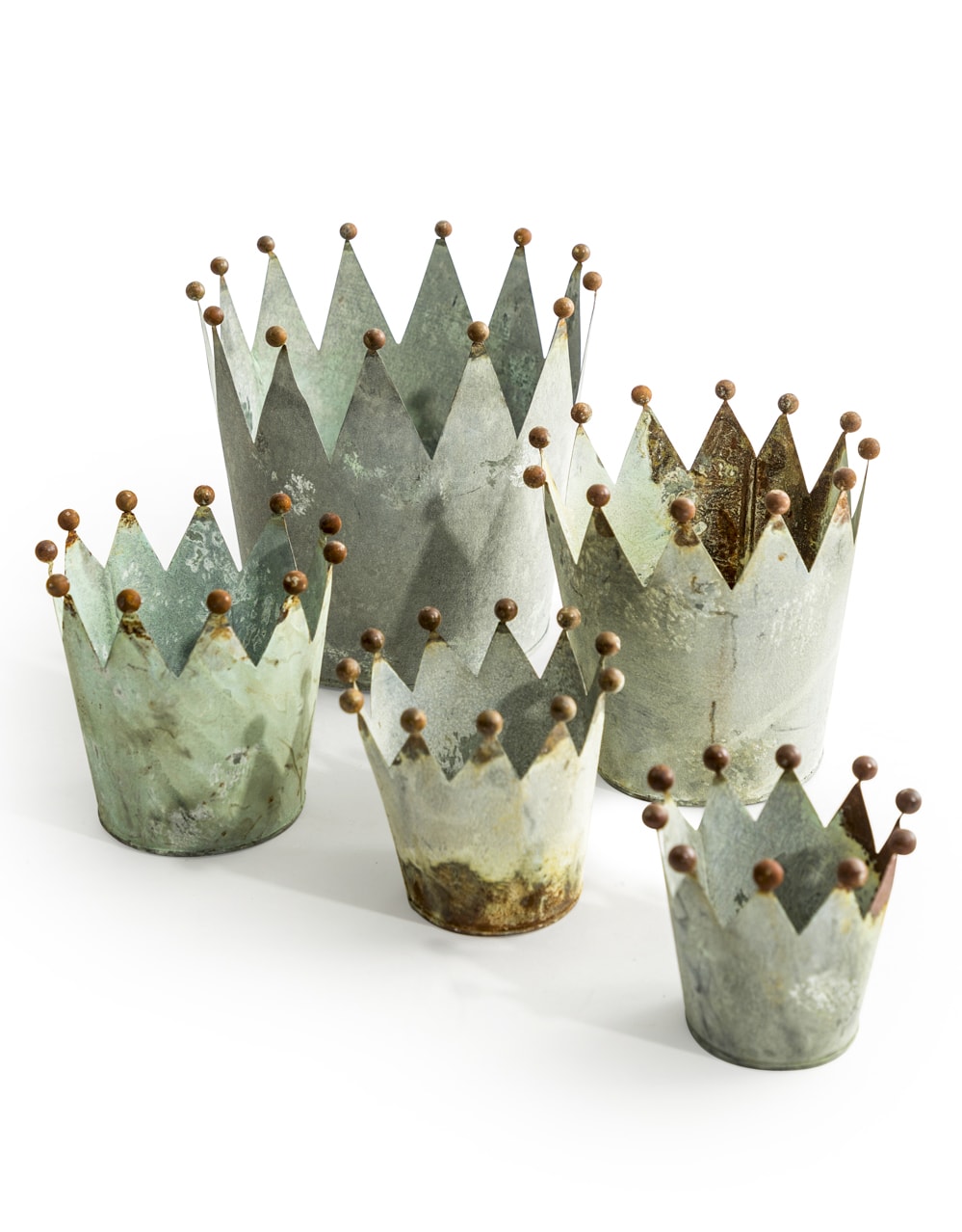 Set of 5 Oxidised-Metal Effect Crown Planters - RGF15