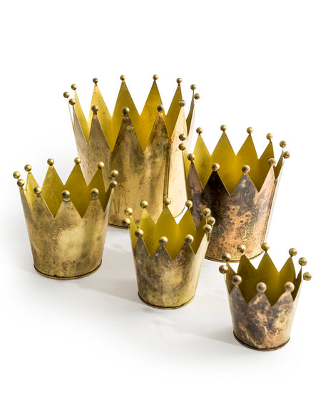 Set of 5 Antique Gold Metal Crown Planters - RGF16