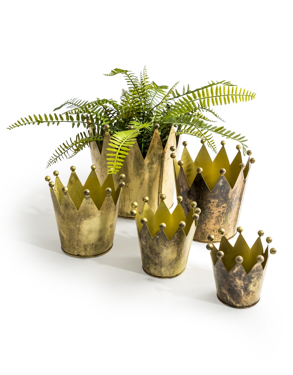 Set of 5 Antique Gold Metal Crown Planters - RGF16