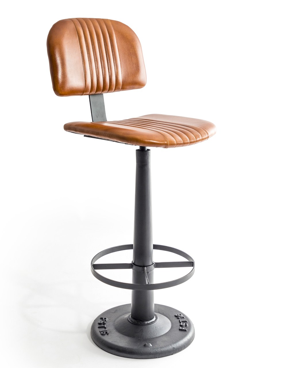 Industrial Vintage Leather & Iron Bar Stool - BJG13