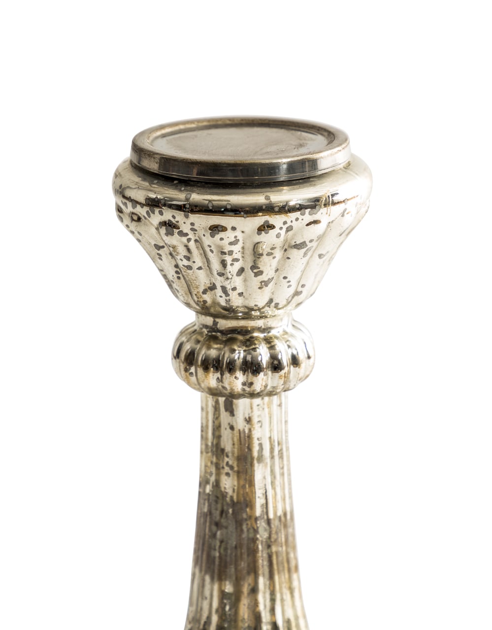 Large Rustic Antique Silver Glass Candle Holder - IGB14