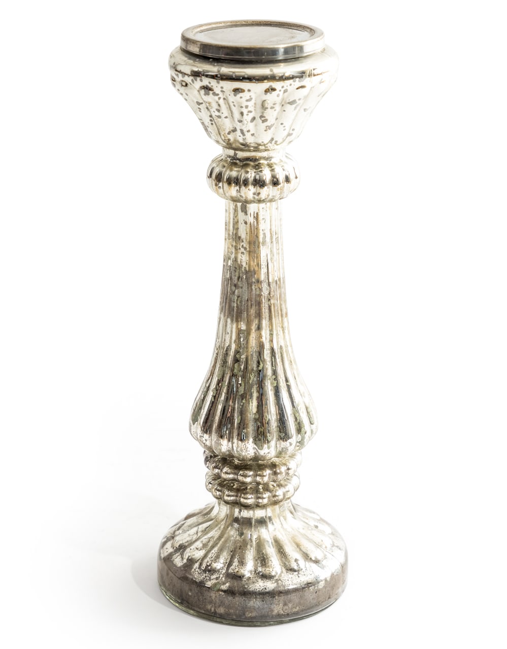 Large Rustic Antique Silver Glass Candle Holder - IGB14