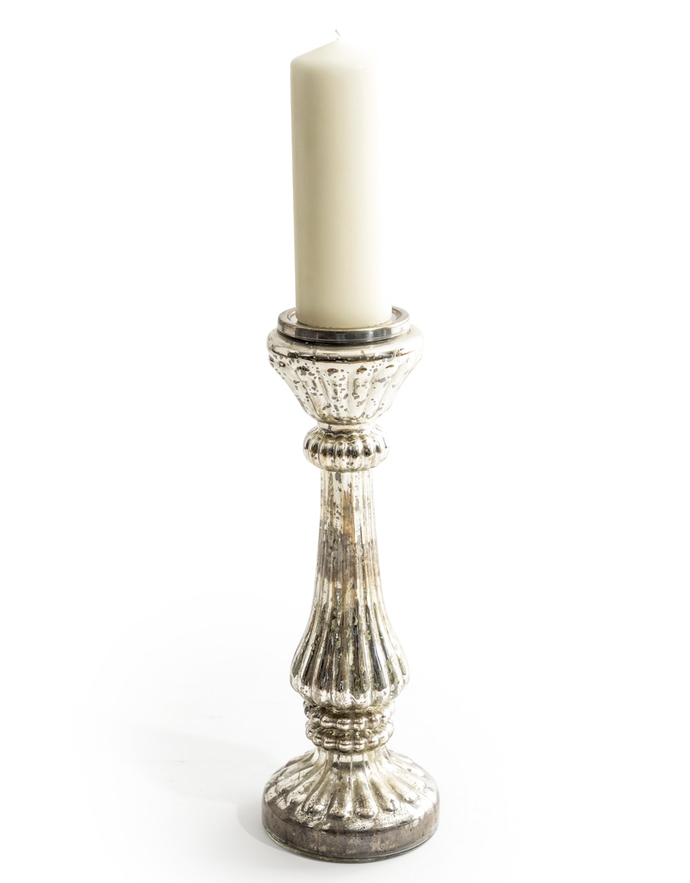 Large Rustic Antique Silver Glass Candle Holder - IGB14