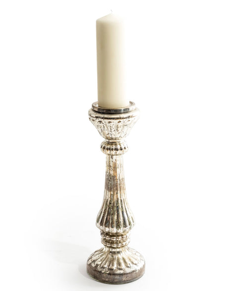 Large Rustic Antique Silver Glass Candle Holder - IGB14