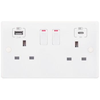 Selectric Smooth 2 Gang 13A Switched Socket with USB C and A Outlets
