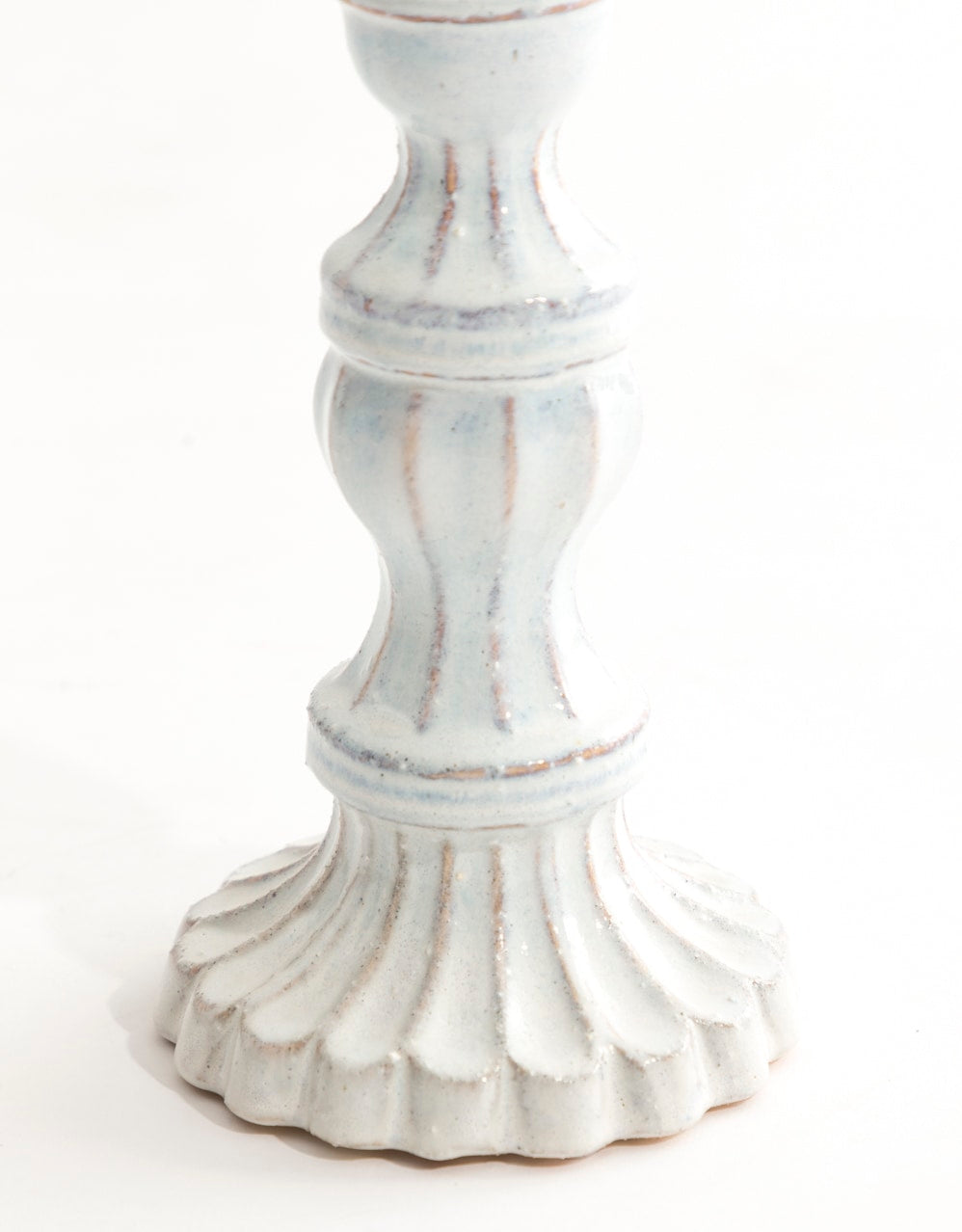 Ornate Aged White Ceramic Candle Holder - 210238