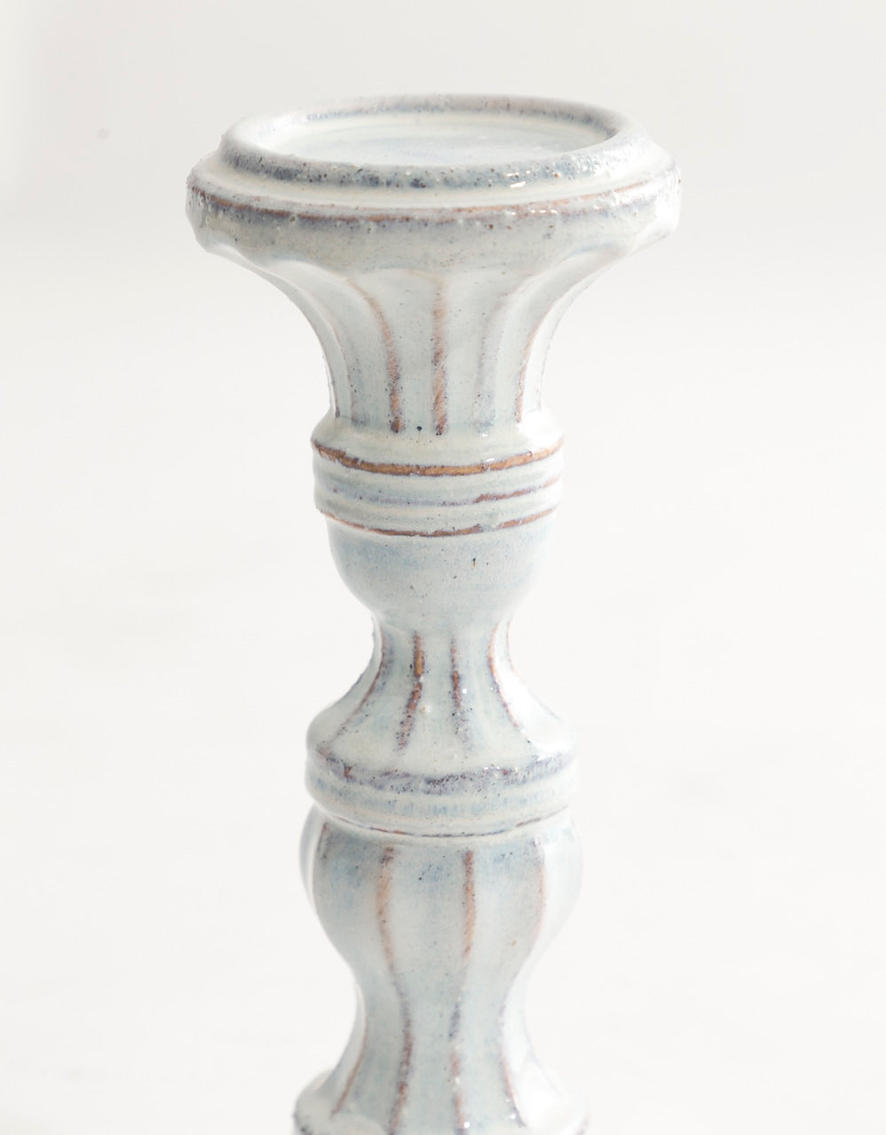Ornate Aged White Ceramic Candle Holder - 210238