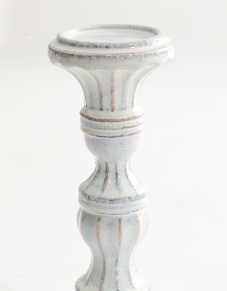Ornate Aged White Ceramic Candle Holder - 210238