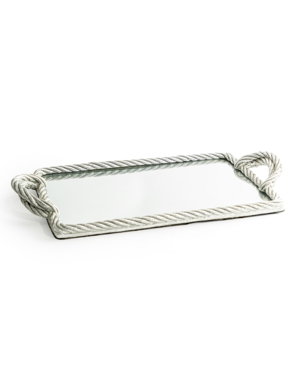 Antique Silver Rope Mirrored Serving Tray - 180596