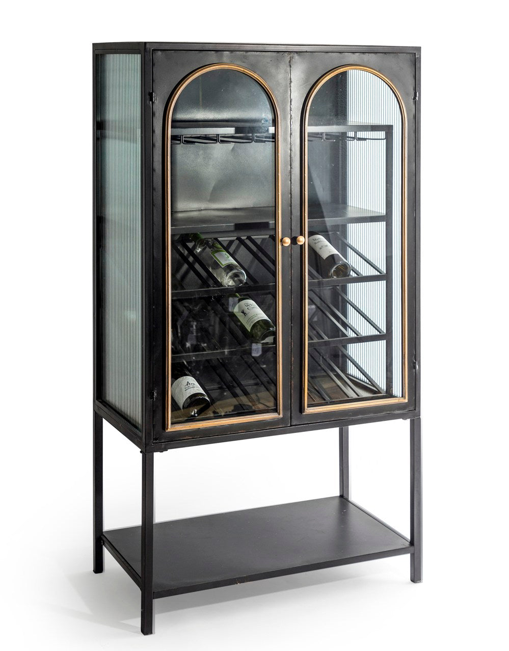 Black and Antique Gold "Orwell" Wine Storage Cabinet - VRN37
