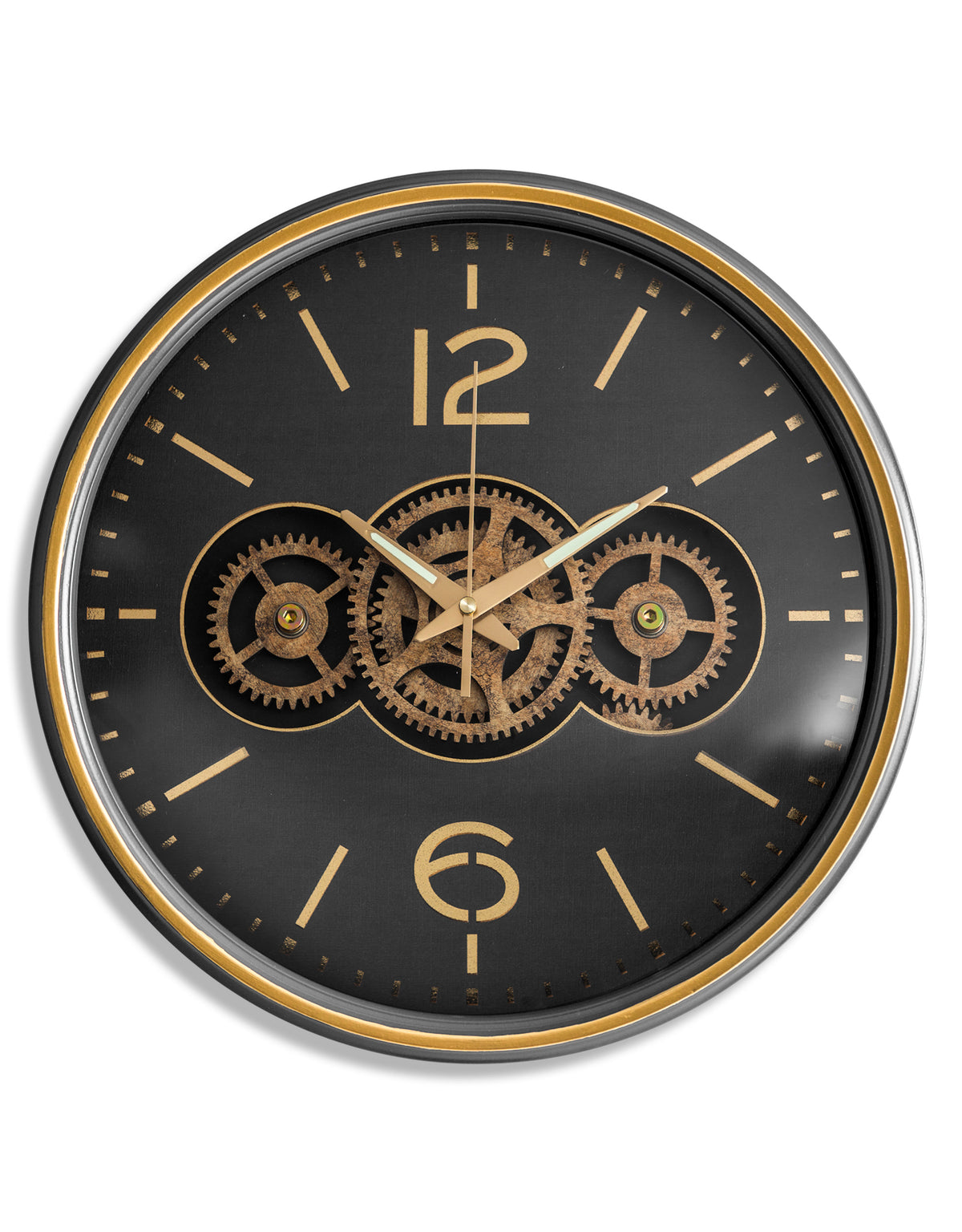 Black with Gold Numerals Moving Gears Clock - LUM15