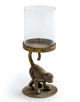 Antiqued Crouching Monkey Candle Holder with Glass Cover - HKL84